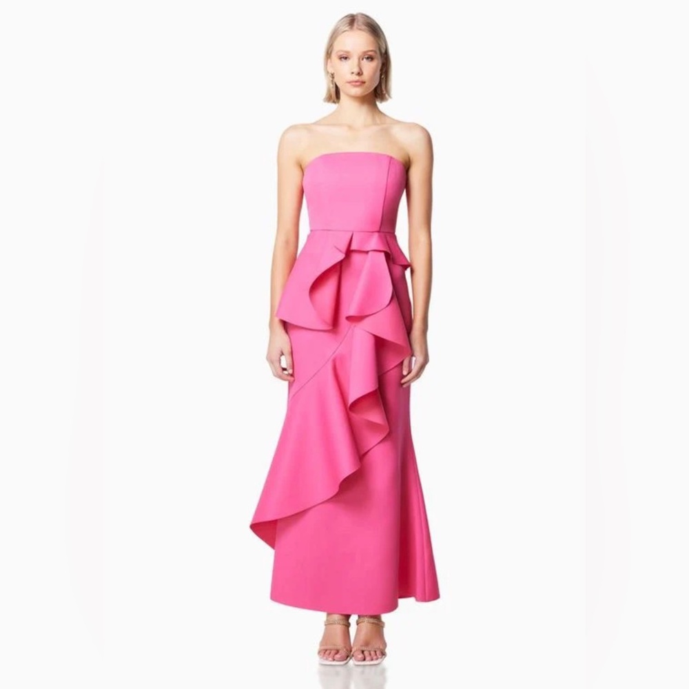 Elliatt Strapless Pink Ruffle Maxi Dress